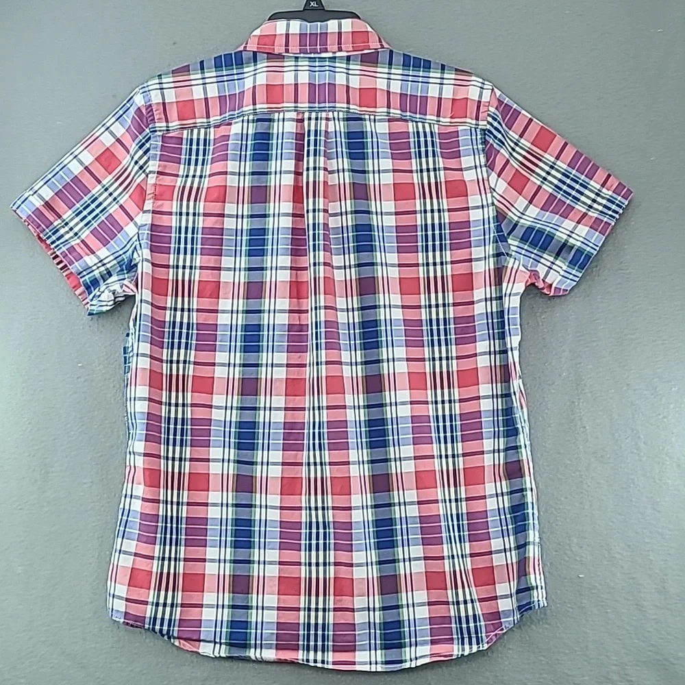 ABERCROMBIE & FITCH Boys Button Down Short Sleeve Red Blue Plaid Shirt - Size XL